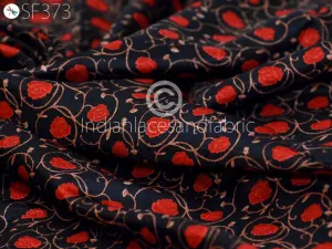Red Indian Saree Soft Pure Printed Silk Fabric by the yard Wedding Dress Bridesmaid Party Costume Curtains Crafting Sewing Dupatta Scarf