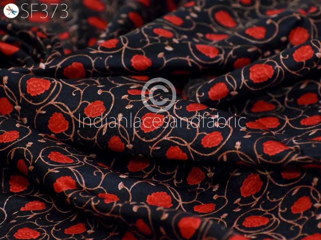 Red Indian Saree Soft Pure Printed Silk Fabric by the yard Wedding Dress Bridesmaid Party Costume Curtains Crafting Sewing Dupatta Scarf