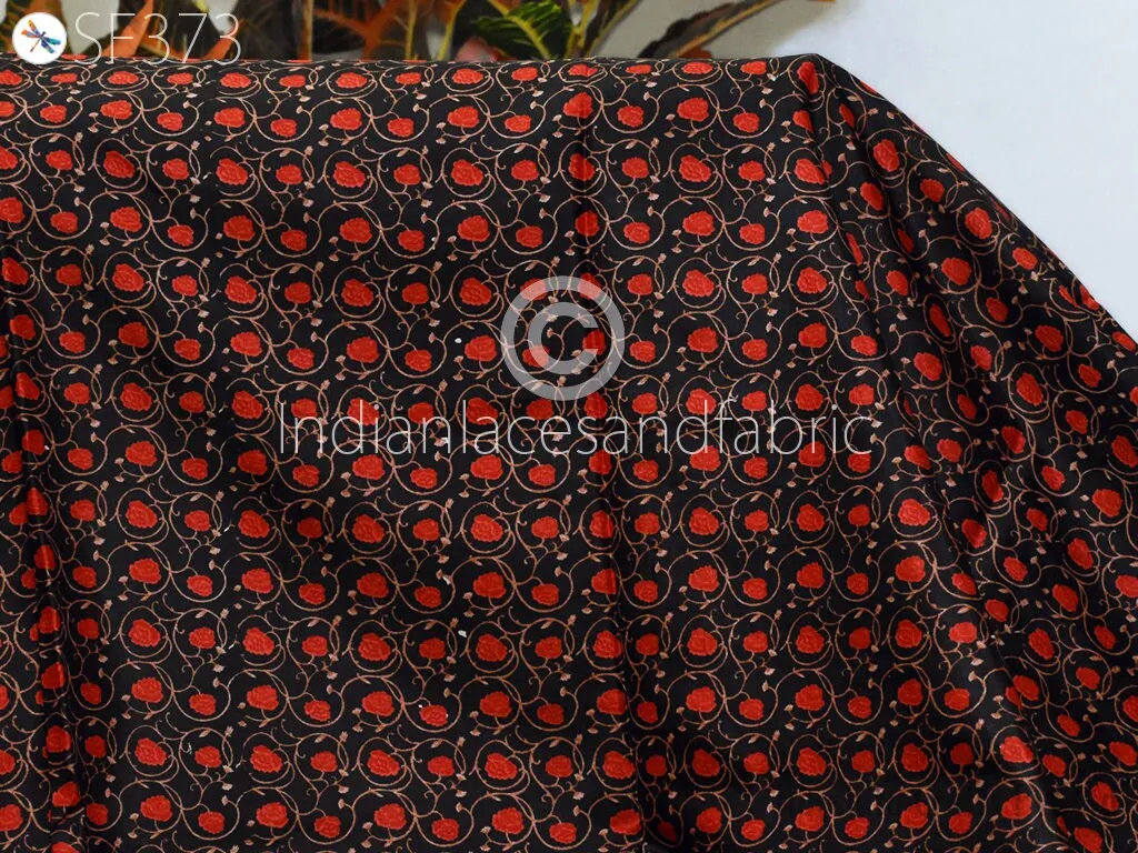 Red Indian Saree Soft Pure Printed Silk Fabric by the yard Wedding Dress Bridesmaid Party Costume Curtains Crafting Sewing Dupatta Scarf