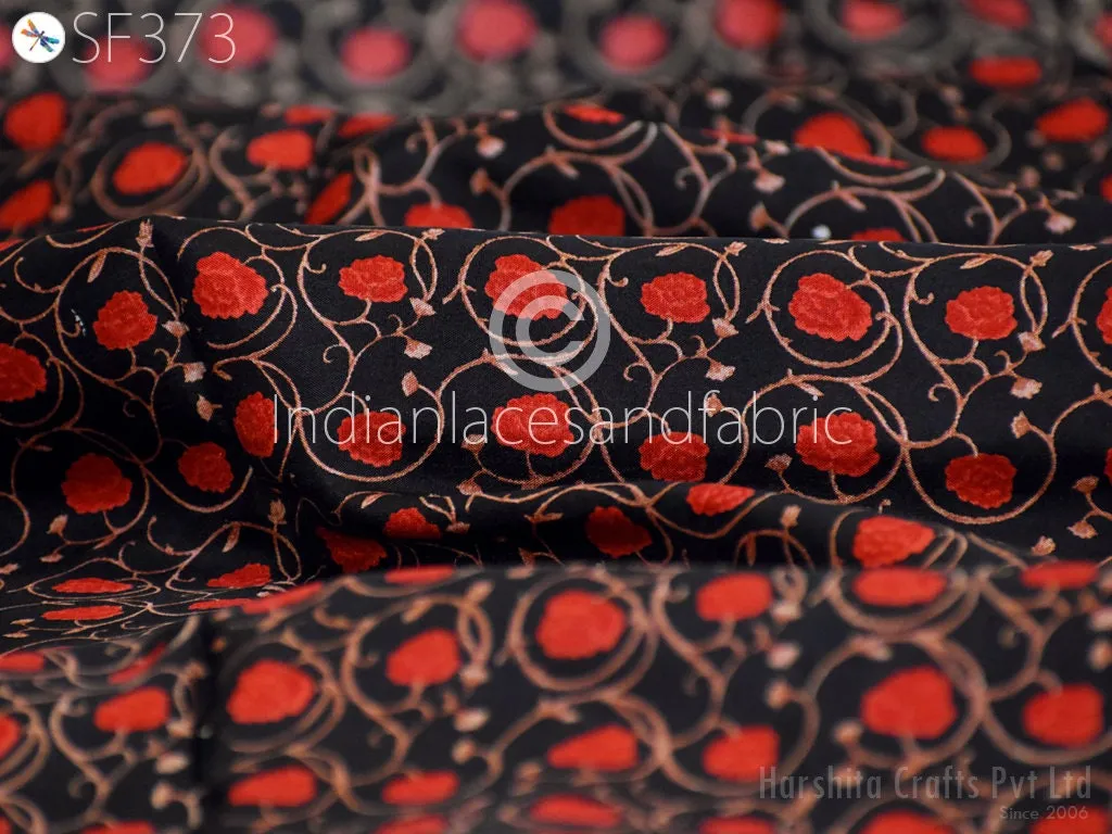 Red Indian Saree Soft Pure Printed Silk Fabric by the yard Wedding Dress Bridesmaid Party Costume Curtains Crafting Sewing Dupatta Scarf