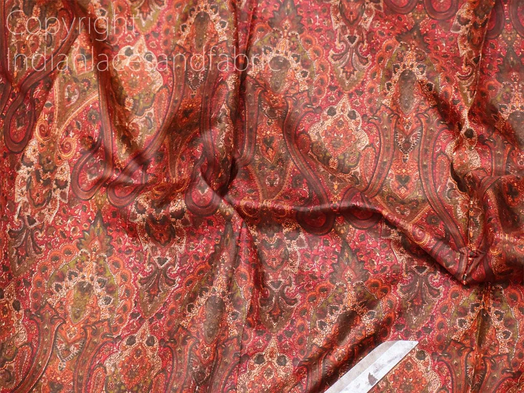 Red Indian Saree Soft Pure Printed Silk Fabric by the yard Wedding Dresses Bridesmaid Party Costume Curtains Crafting Sewing Dupatta Scarf