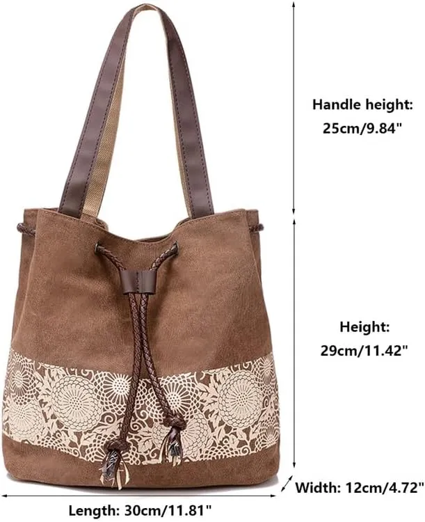 Retro Purses for Women Lace Print Shoulder Bag Drawstring Handbags for Women Purses and Handbags Bucket Shoulder Purse