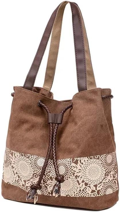 Retro Purses for Women Lace Print Shoulder Bag Drawstring Handbags for Women Purses and Handbags Bucket Shoulder Purse