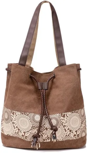 Retro Purses for Women Lace Print Shoulder Bag Drawstring Handbags for Women Purses and Handbags Bucket Shoulder Purse