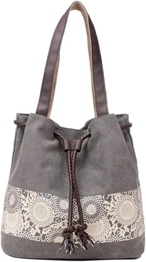 Retro Purses for Women Lace Print Shoulder Bag Drawstring Handbags for Women Purses and Handbags Bucket Shoulder Purse