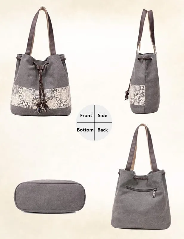 Retro Purses for Women Lace Print Shoulder Bag Drawstring Handbags for Women Purses and Handbags Bucket Shoulder Purse