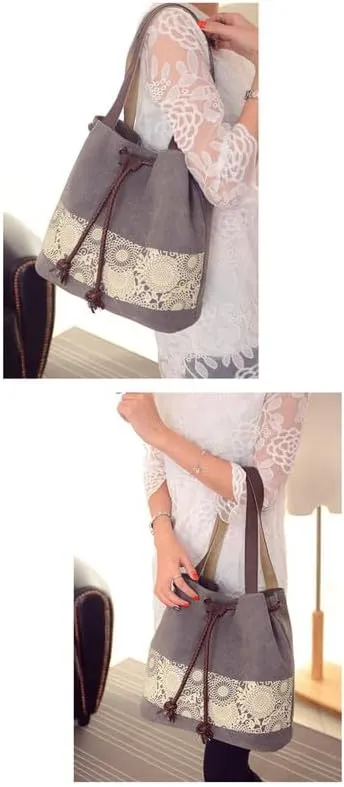 Retro Purses for Women Lace Print Shoulder Bag Drawstring Handbags for Women Purses and Handbags Bucket Shoulder Purse