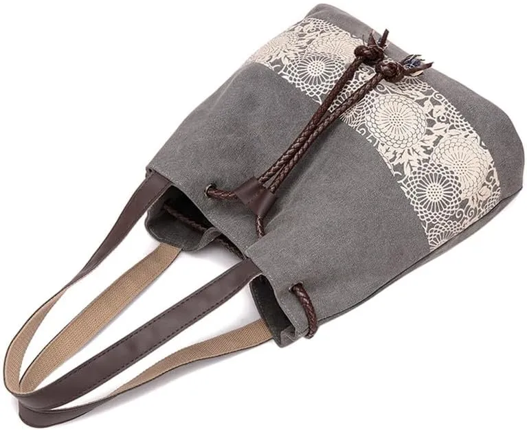 Retro Purses for Women Lace Print Shoulder Bag Drawstring Handbags for Women Purses and Handbags Bucket Shoulder Purse