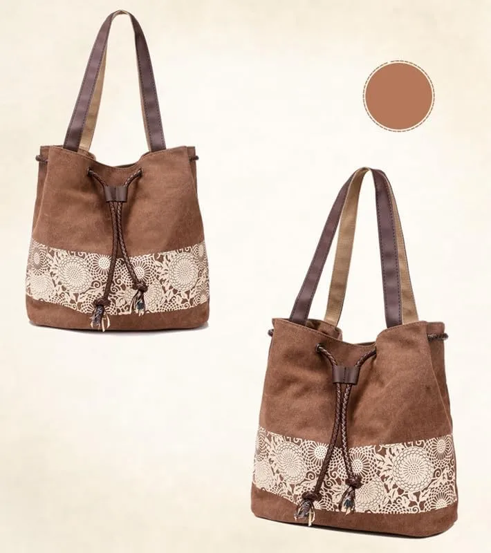 Retro Purses for Women Lace Print Shoulder Bag Drawstring Handbags for Women Purses and Handbags Bucket Shoulder Purse