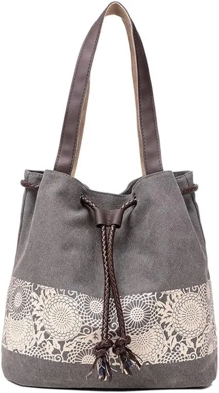 Retro Purses for Women Lace Print Shoulder Bag Drawstring Handbags for Women Purses and Handbags Bucket Shoulder Purse