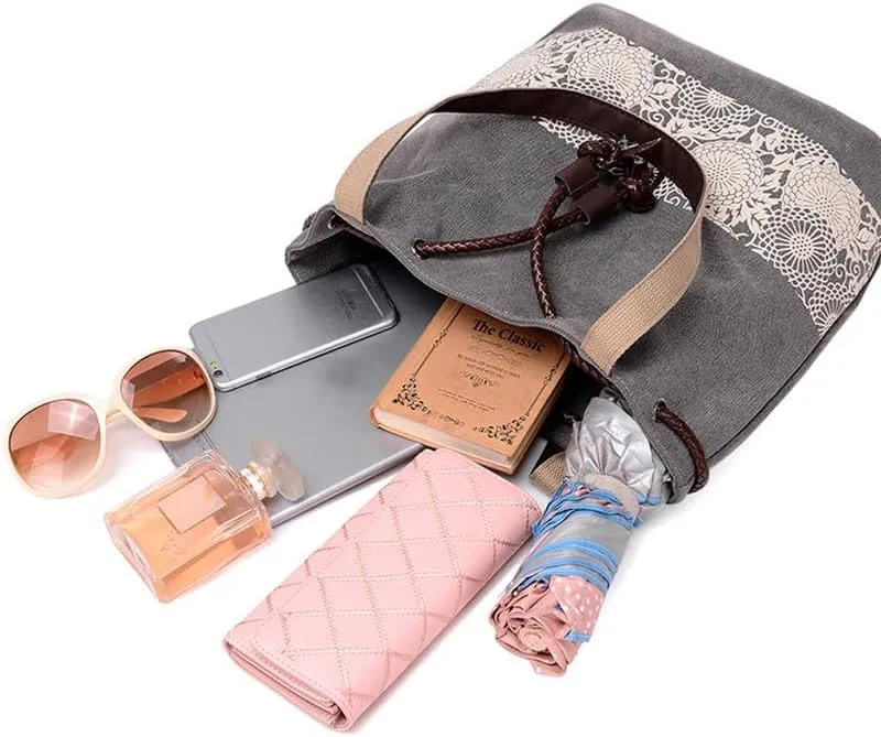 Retro Purses for Women Lace Print Shoulder Bag Drawstring Handbags for Women Purses and Handbags Bucket Shoulder Purse