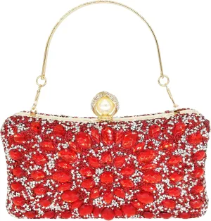 Rhinestone Clutch Purses for Women Evening Wedding Formal - Round Pearl Clasp Handbag - Crystal Diamond Bag