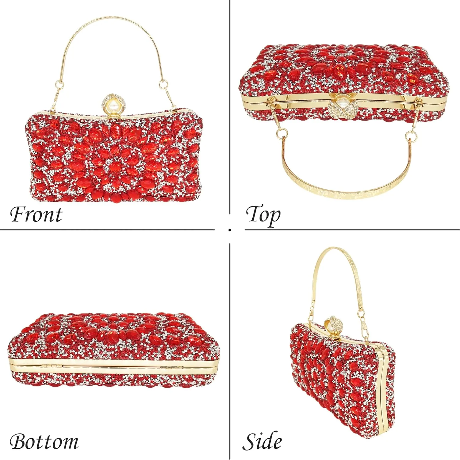 Rhinestone Clutch Purses for Women Evening Wedding Formal - Round Pearl Clasp Handbag - Crystal Diamond Bag