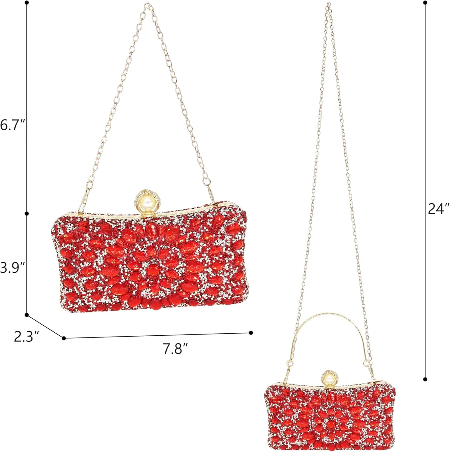 Rhinestone Clutch Purses for Women Evening Wedding Formal - Round Pearl Clasp Handbag - Crystal Diamond Bag