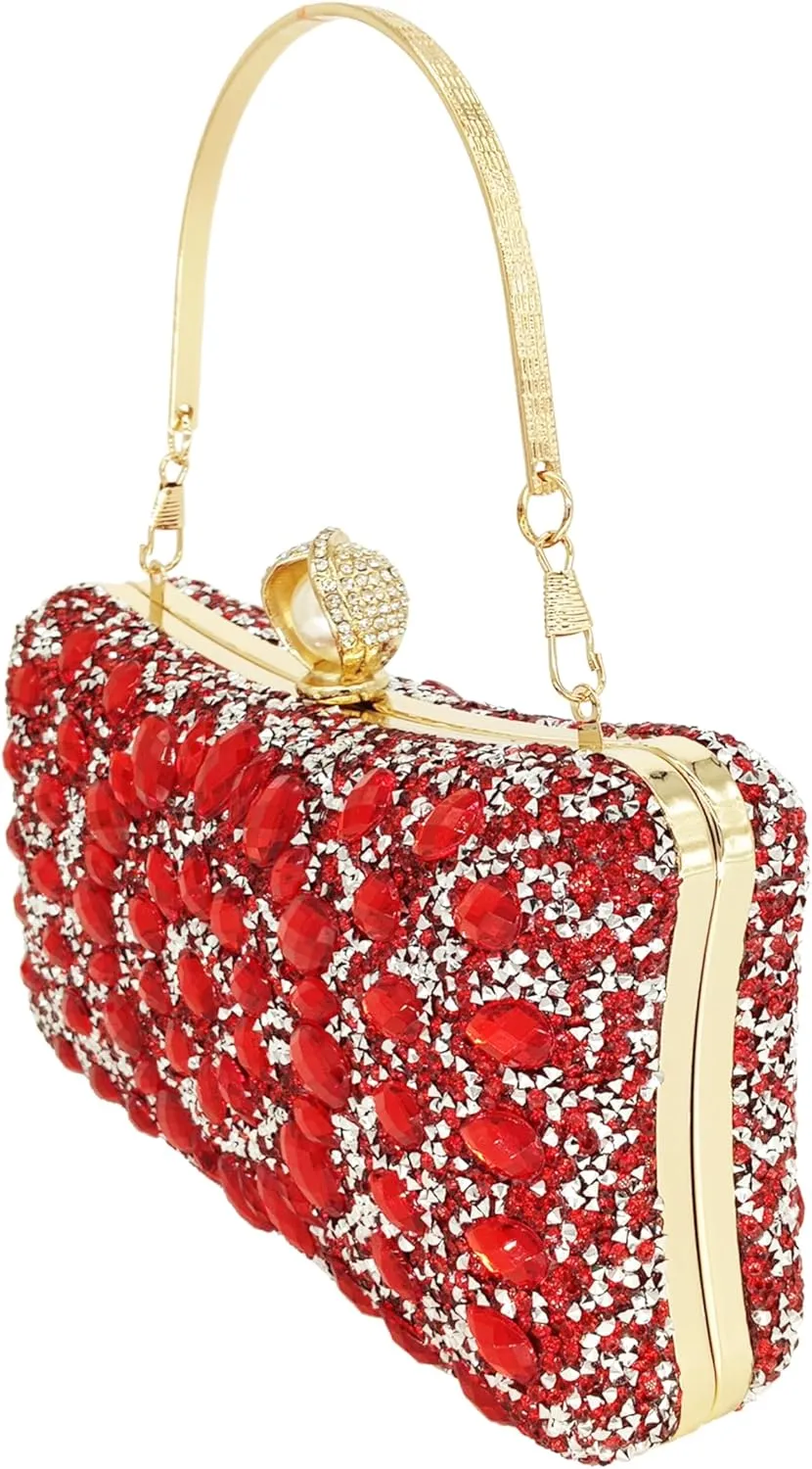 Rhinestone Clutch Purses for Women Evening Wedding Formal - Round Pearl Clasp Handbag - Crystal Diamond Bag