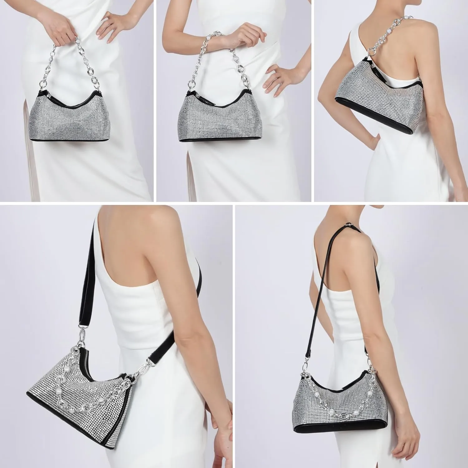 Rhinestone Handbag Purse Bling Clutch Purses for Women Evening Shoulder Diamond Purse Crystal Party Prom Hobo Bag