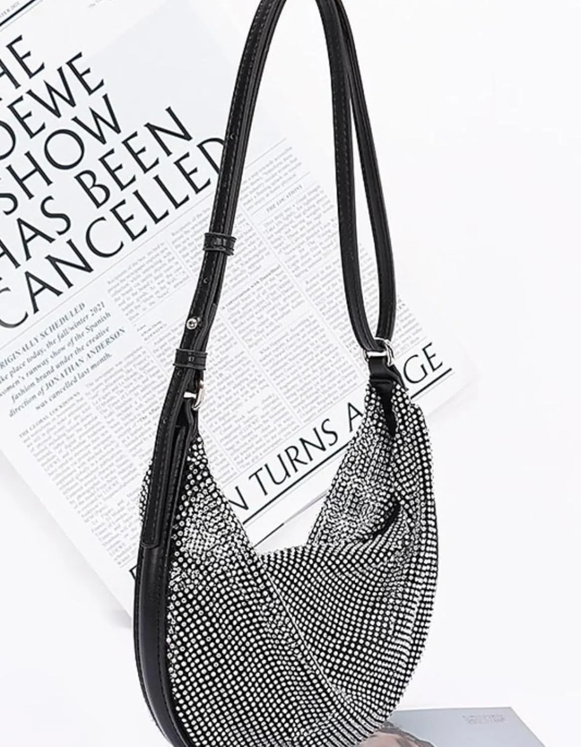 Rhinestone Mesh Shoulder Bag with Small Pouch for Women Sparkly Hobo Handbag Wedding Clutch Evening Cocktail Purse