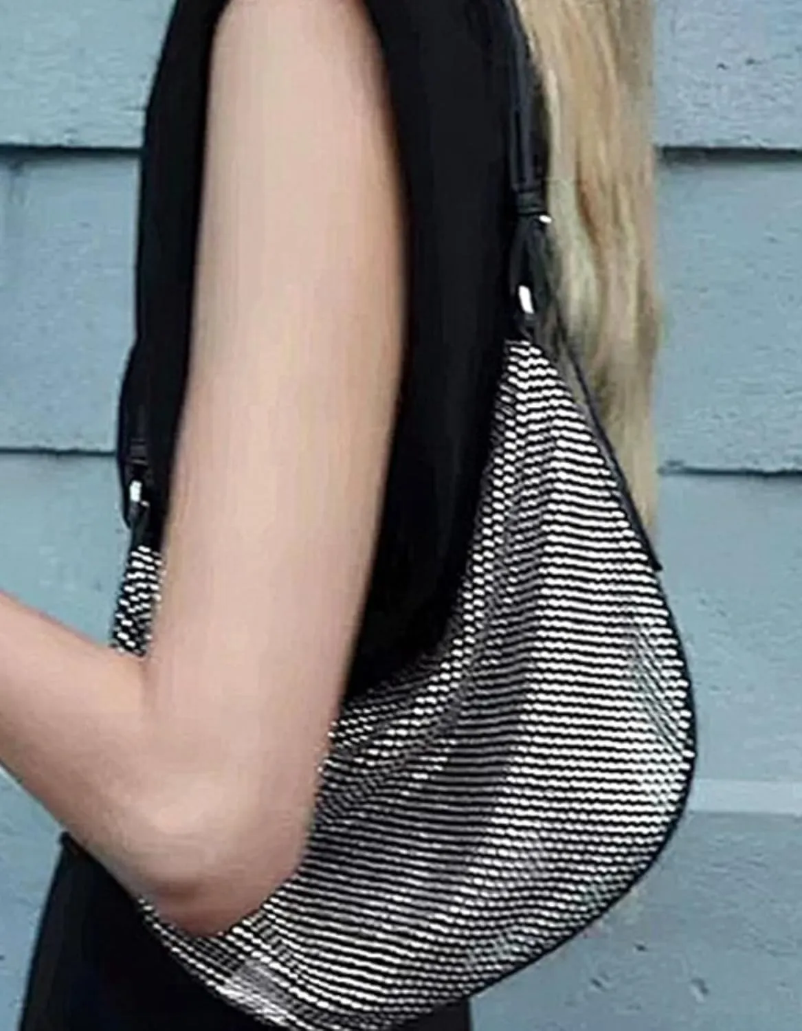 Rhinestone Mesh Shoulder Bag with Small Pouch for Women Sparkly Hobo Handbag Wedding Clutch Evening Cocktail Purse