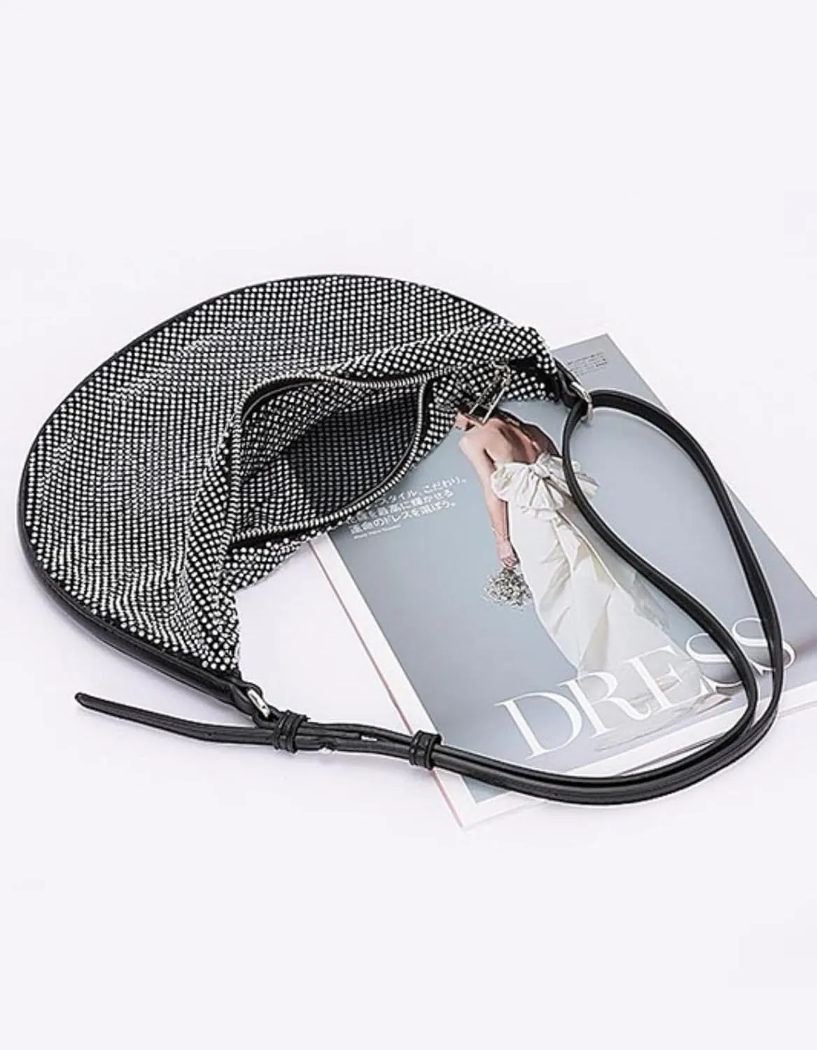 Rhinestone Mesh Shoulder Bag with Small Pouch for Women Sparkly Hobo Handbag Wedding Clutch Evening Cocktail Purse