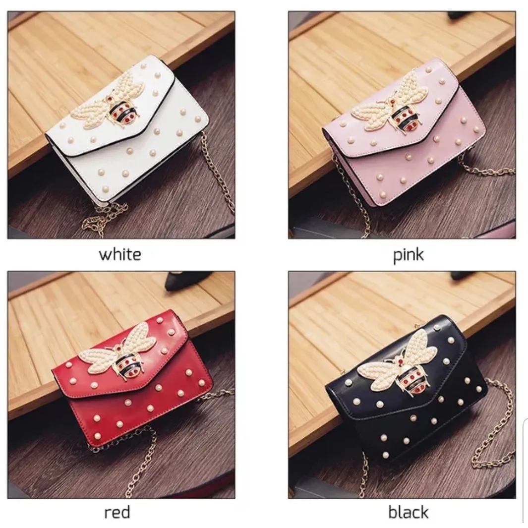 Rhinestone  Pearl Bee Handbag