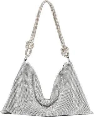 Rhinestone Purse for Woman Chic Dazzling Evening Handbag Sparkling Rhinestone Hobo Bag Night Purse Girls Shiny Silver Clutch Purse for Prom Party Club Wedding