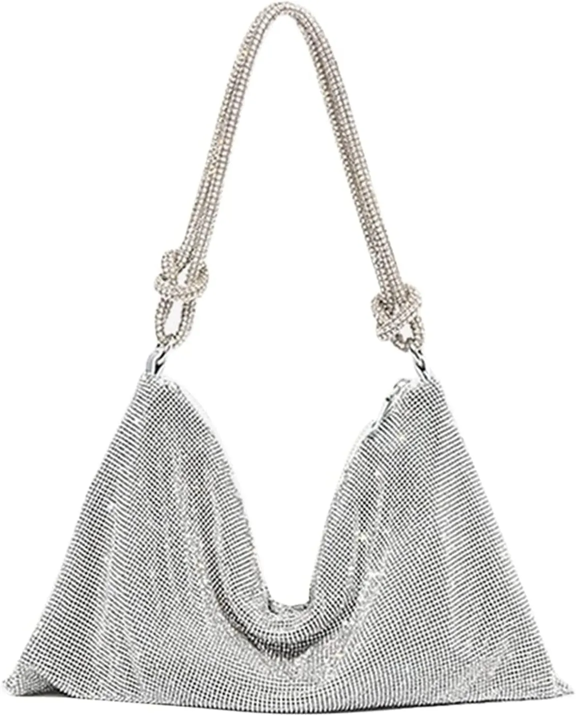 Rhinestone Purse for Woman Chic Dazzling Evening Handbag Sparkling Rhinestone Hobo Bag Night Purse Girls Shiny Silver Clutch Purse for Prom Party Club Wedding