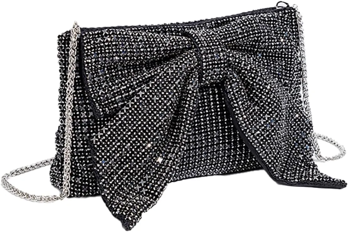 Rhinestone Purse Glitter Evening bag Sparkly Bow Clutch Purses for Women Cross Body Handbags for Party Prom Wedding