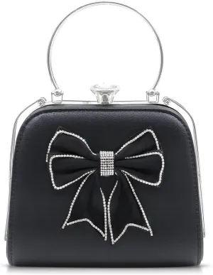 Ribbon Evening Bag, Clutch Purses for Women, Crossbody Bag for Wedding Party(Black)