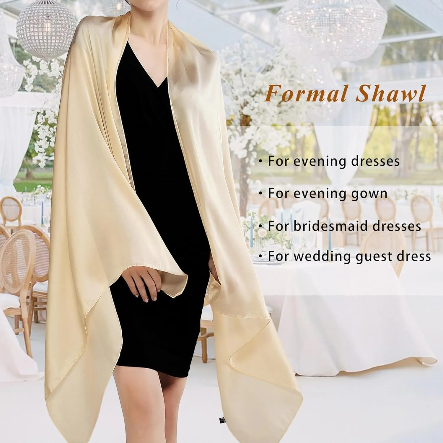 RIIQIICHY Women Shawls and Wraps for Evening Dresses Like Chiffon Silk Scarf Formal Silky Pashmina Shawls for Weddings