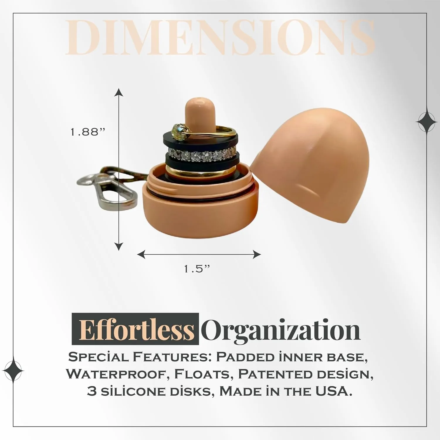 RING THING - Ring Holder Keychain, Jewelry Organizer and Storage, Portable Waterproof Ring Holder, Pill Box Keychain Container, Gym Accessory, and Travel Ring Case (Peach)