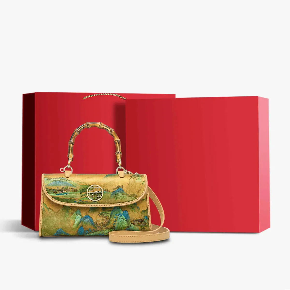 Rivers and Mountains Embroidered on Silk Handbag