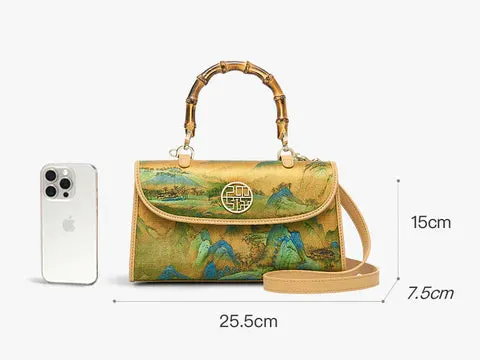 Rivers and Mountains Embroidered on Silk Handbag