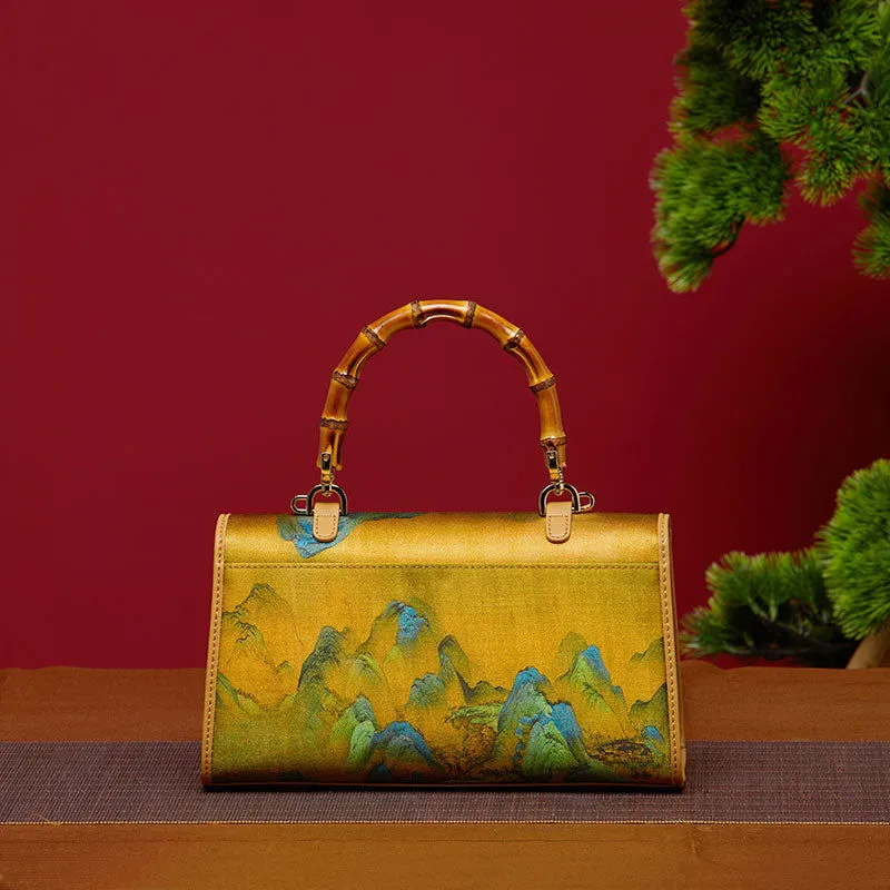 Rivers and Mountains Embroidered on Silk Handbag