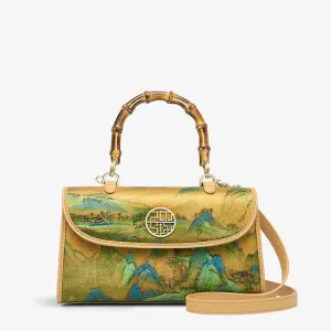 Rivers and Mountains Embroidered on Silk Handbag