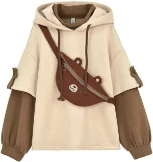 RKSTN Hoodies for Women,Cute Sweatshirt for Teen Girls Bear Hoodie Autumn Winter Plus Size Jacket Personality Bag Pullover Brown