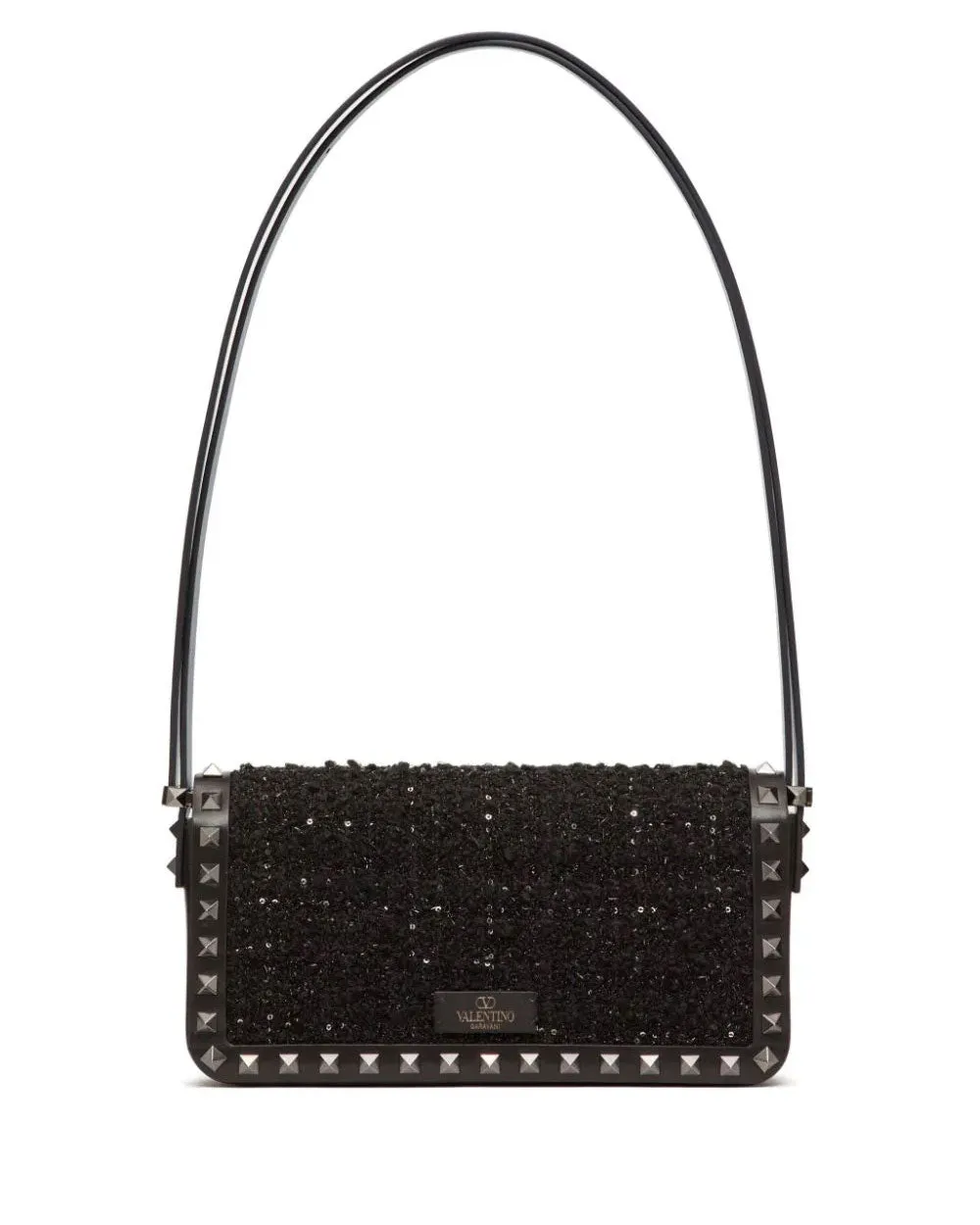 Rockstud Tweed Shoulder Bag in Black