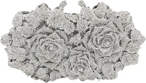 Rose Flower Crystal Purses Sparkly Rhinestone Evening Clutch for Women Wedding Party Cocktail Handbags