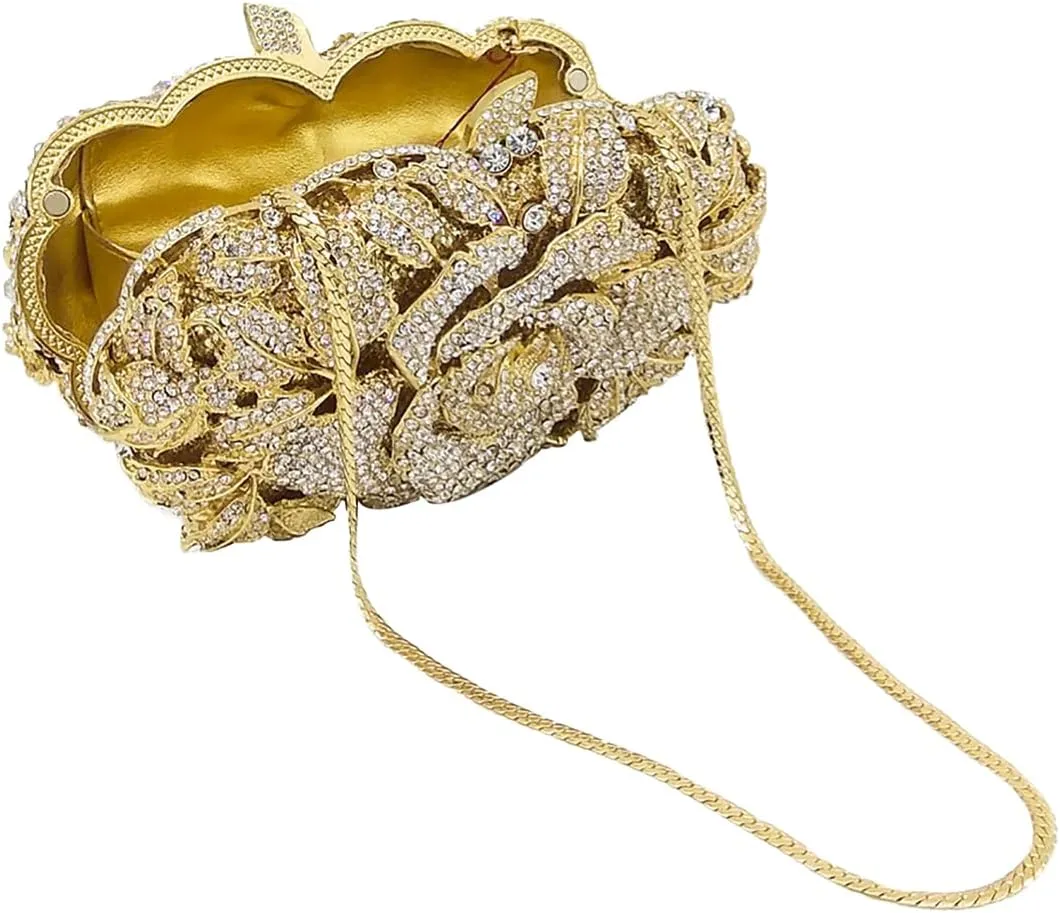 Rose Flower Crystal Purses Sparkly Rhinestone Evening Clutch for Women Wedding Party Cocktail Handbags