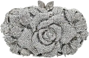 Rose Flower Crystal Purses Sparkly Rhinestone Evening Clutch for Women Wedding Party Cocktail Handbags