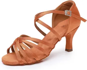 Rosefinch Women's Latin Dance Shoes Satin Professional Ballroom Salsa Practice Performance Wedding Dancing Shoes