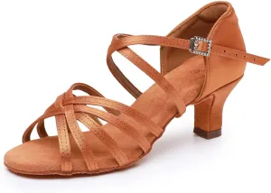 Rosefinch Women's Latin Dance Shoes Satin Professional Ballroom Salsa Practice Performance Wedding Dancing Shoes