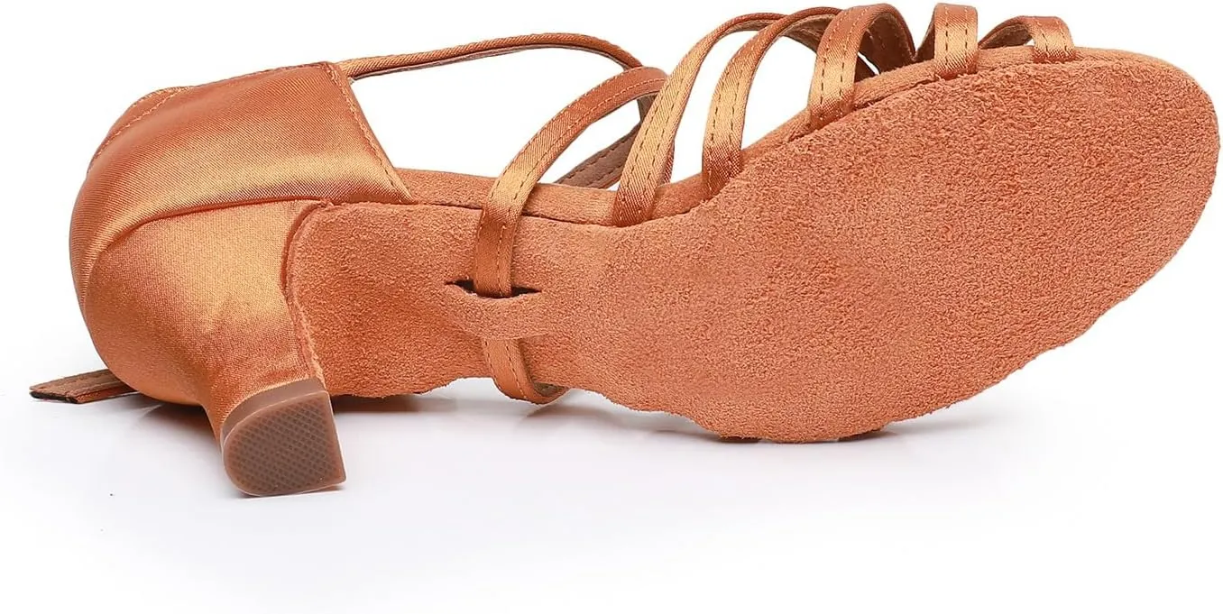 Rosefinch Women's Latin Dance Shoes Satin Professional Ballroom Salsa Practice Performance Wedding Dancing Shoes