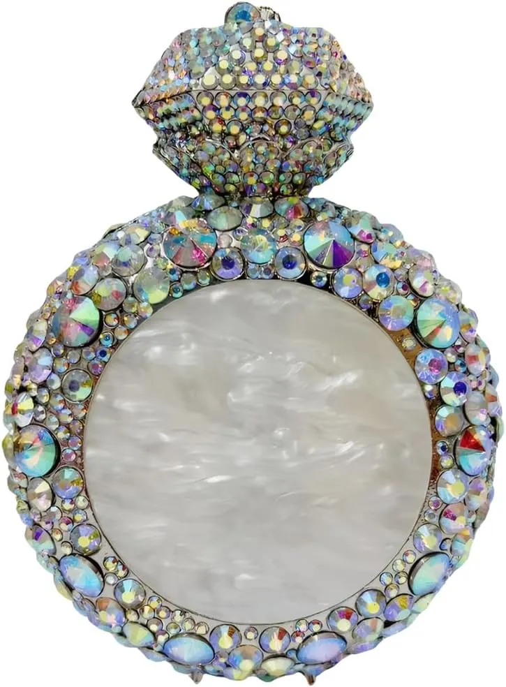 Round Crystal Perfume Bottle for Women Bling Rhinestone Disco Shoulder Bag Chic Wedding Guest Evening Bag