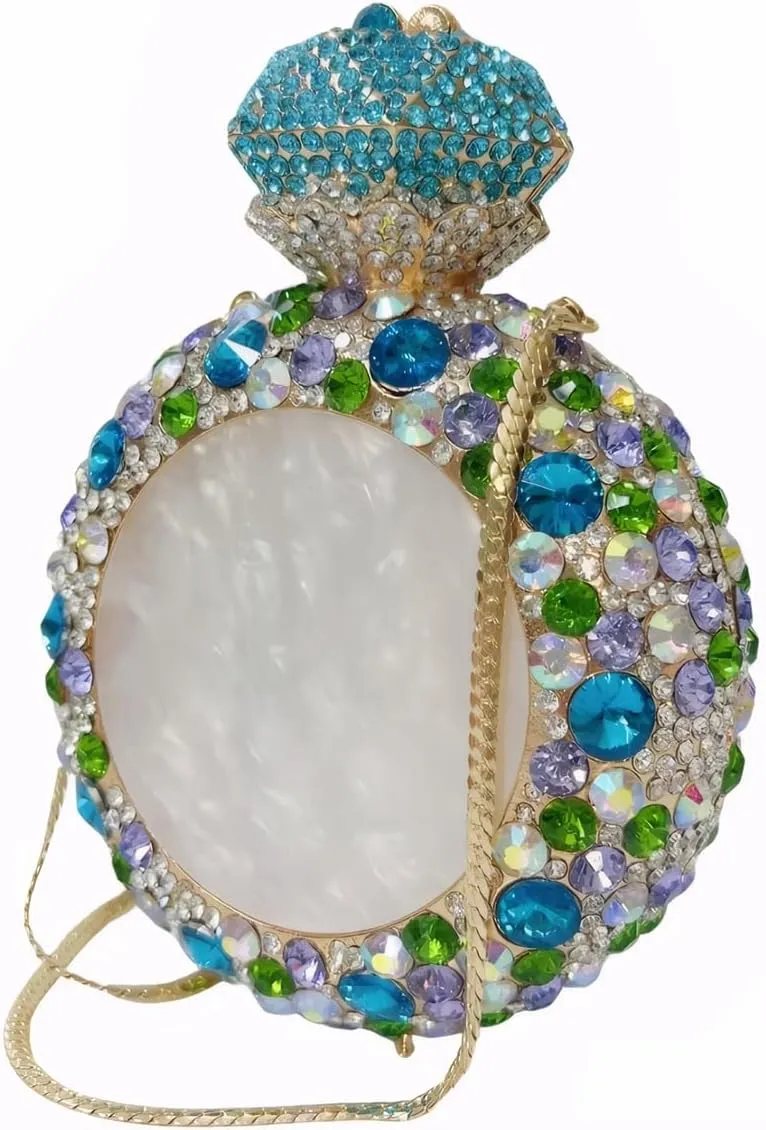 Round Crystal Perfume Bottle for Women Bling Rhinestone Disco Shoulder Bag Chic Wedding Guest Evening Bag