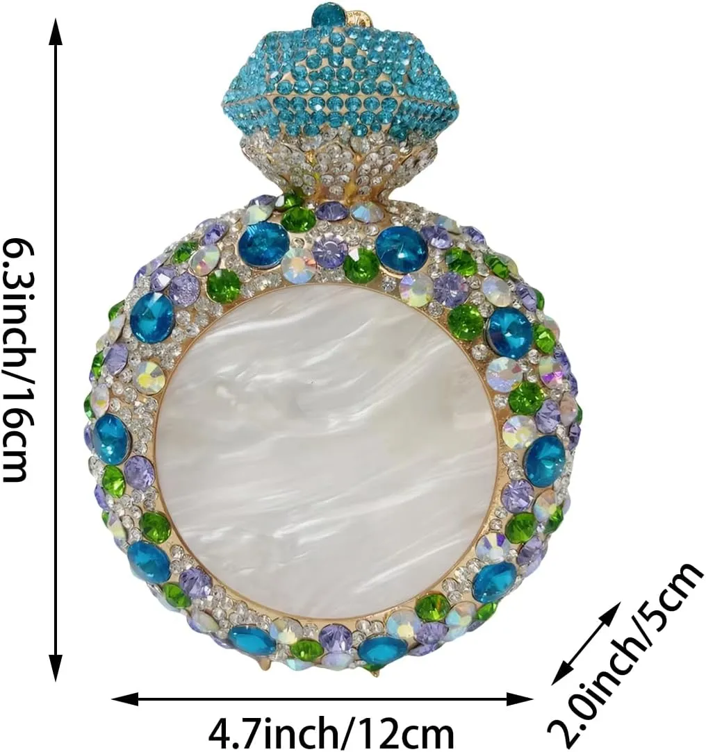 Round Crystal Perfume Bottle for Women Bling Rhinestone Disco Shoulder Bag Chic Wedding Guest Evening Bag