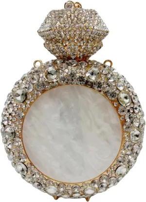 Round Crystal Perfume Bottle for Women Bling Rhinestone Disco Shoulder Bag Chic Wedding Guest Evening Bag