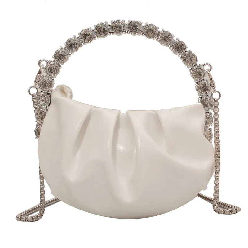 Round Diamond Evening Clutch Bags Women Designer Chic Mini Metal Handle Rhinestone Purses And Handbags For Wedding Party