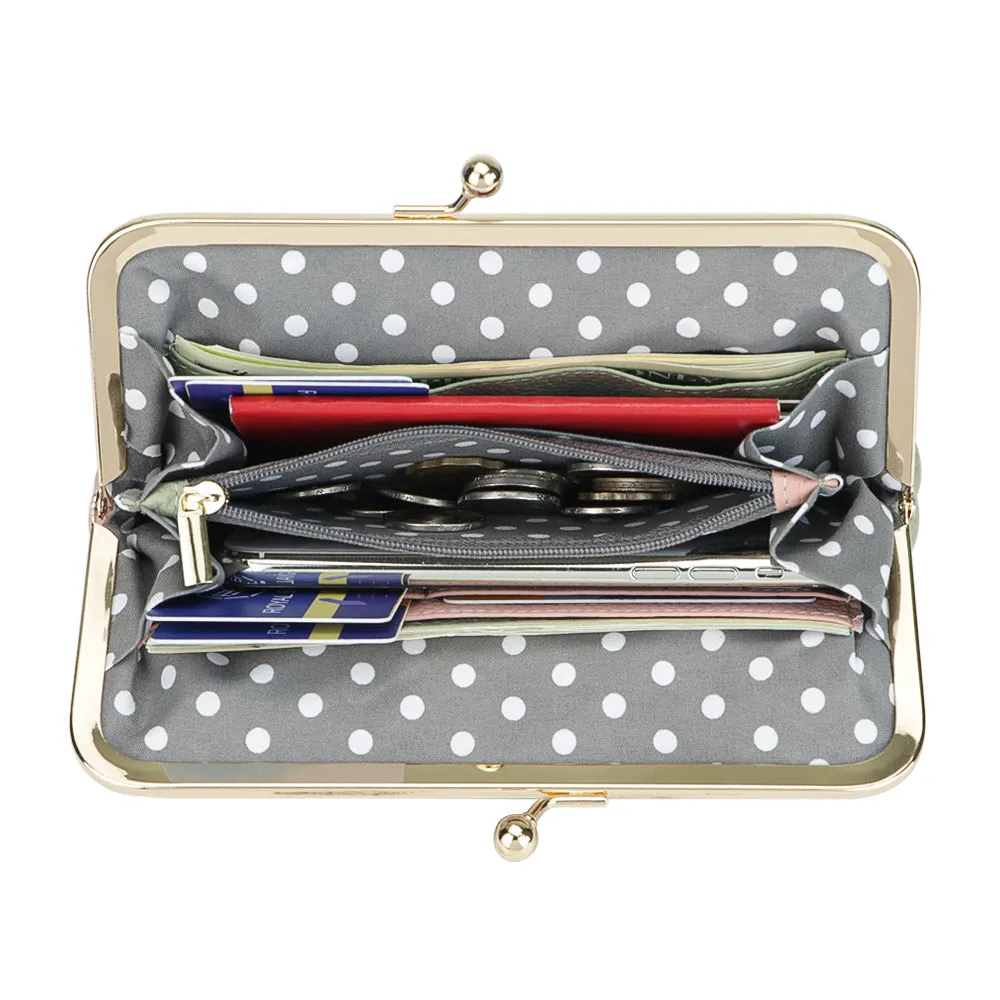 Royal Bagger Contrast Clutch Purses for Women, Genuine Leather Evening Bag with Kiss Lock, Multi Layer Mobile Phone Wallet 1946