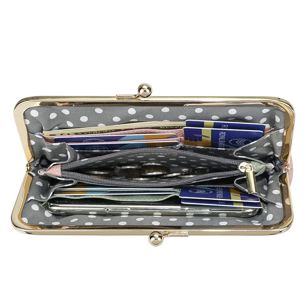Royal Bagger Contrast Clutch Purses for Women, Genuine Leather Evening Bag with Kiss Lock, Multi Layer Mobile Phone Wallet 1946