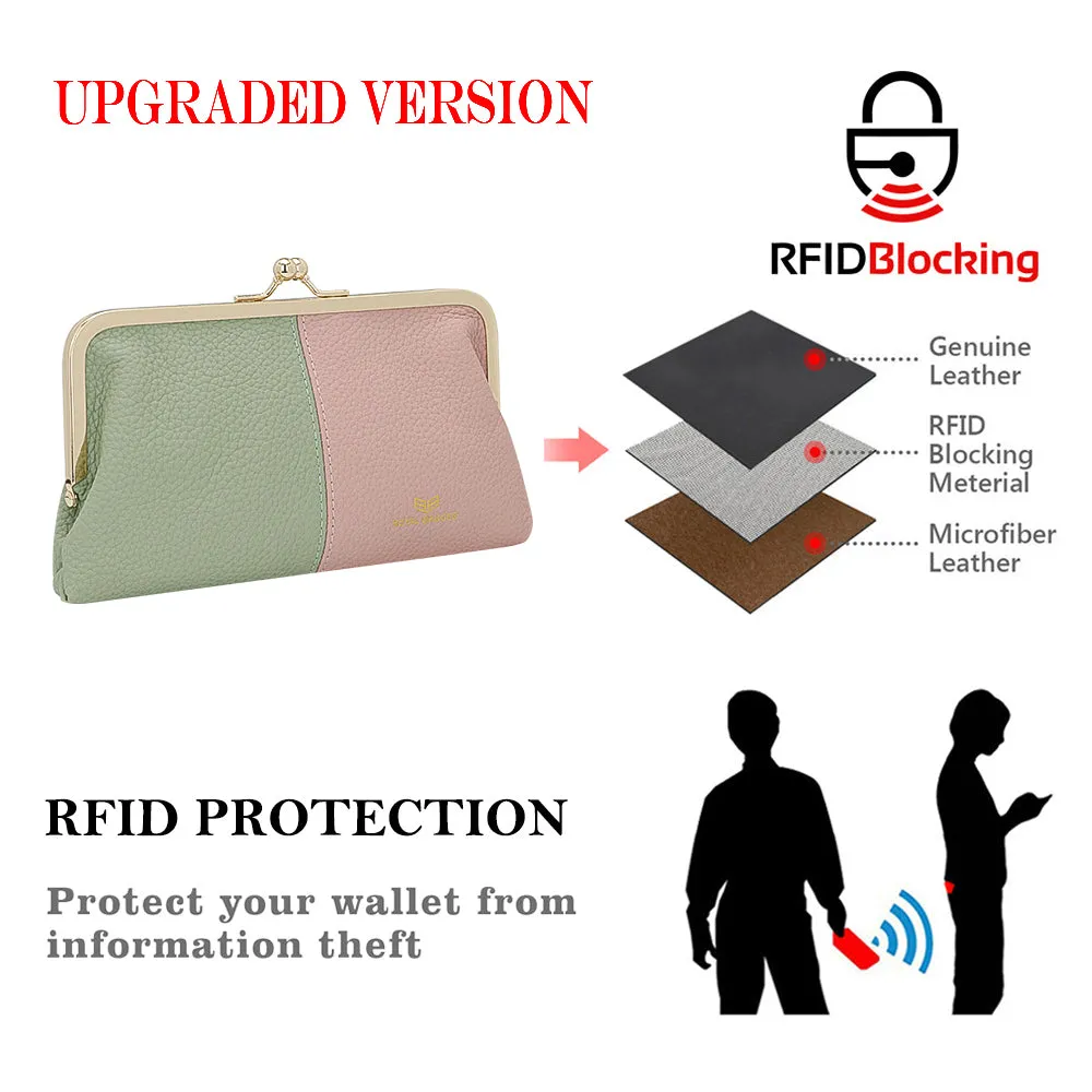 Royal Bagger Contrast Clutch Purses for Women, Genuine Leather Evening Bag with Kiss Lock, Multi Layer Mobile Phone Wallet 1946